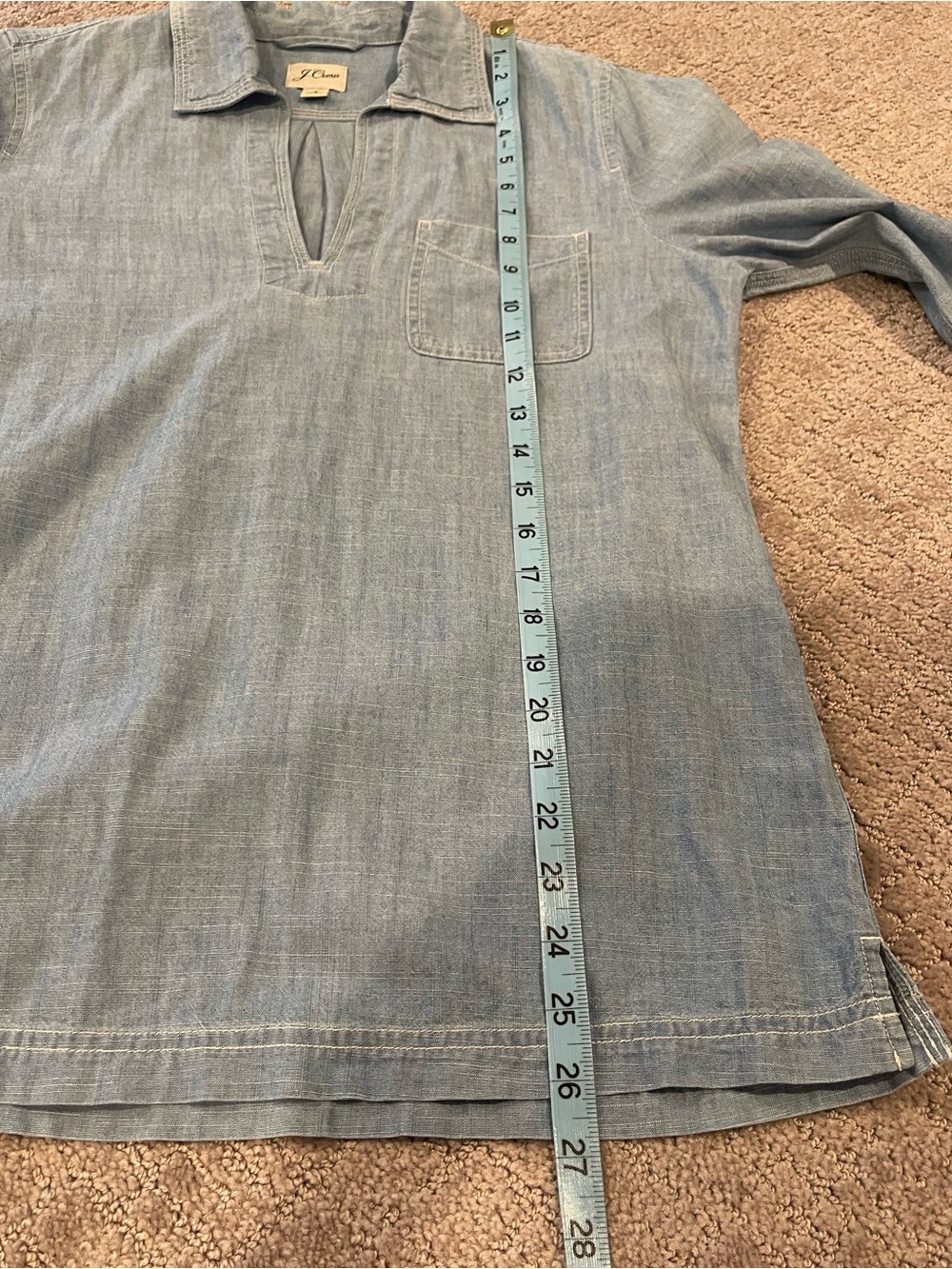 J. Crew Light Blue Chambray Popover Shirt, V-Neck, Collared, Long Sleeve, Size S - Picture 8 of 14